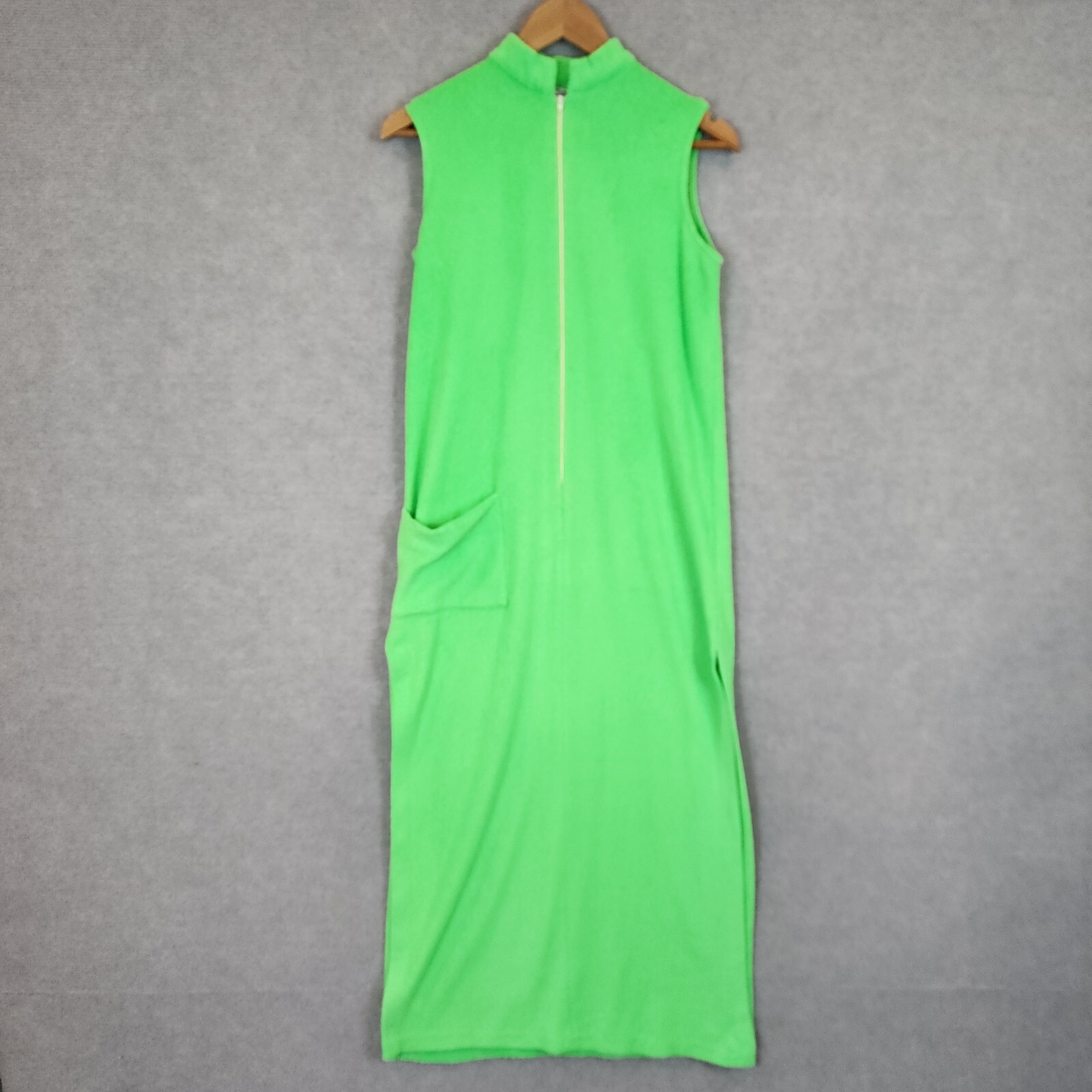 Vintage Catalina Dress Medium Neon Green Maxi Terry Towelling Cloth USA 70s