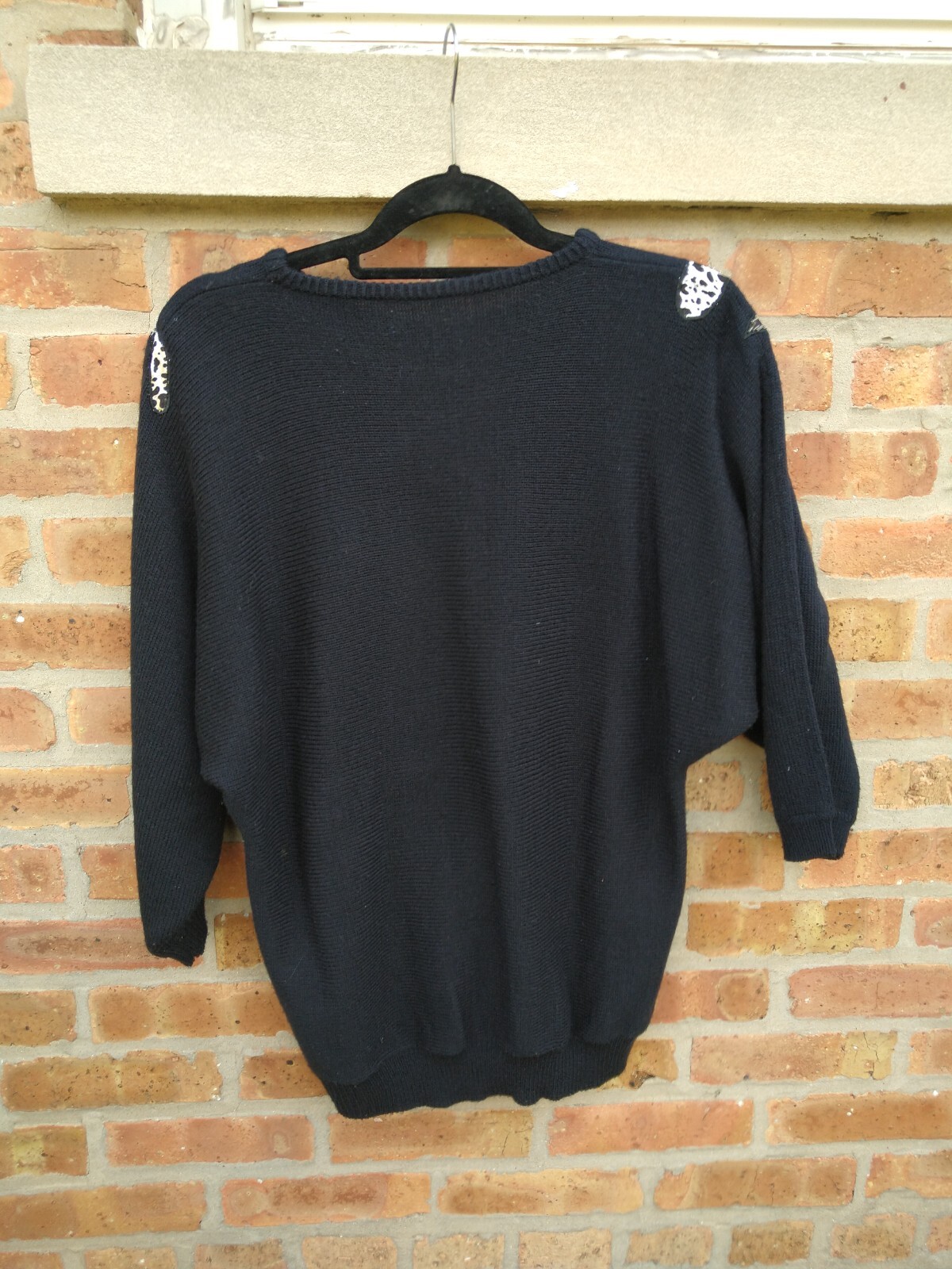Vintage 80’s womens sweater black silver beaded star disco rhinestone M/L