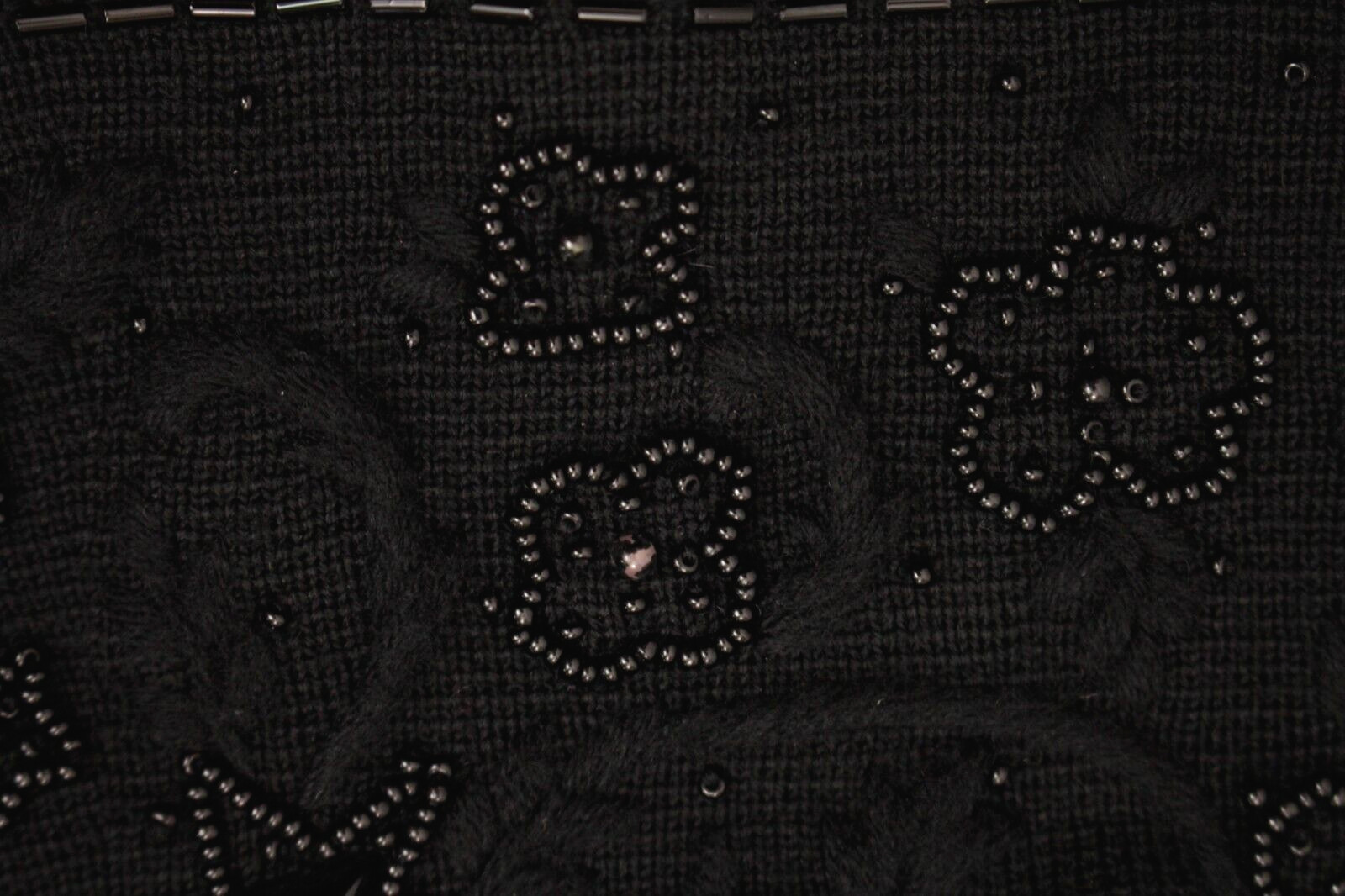 VTG Women’s 60s 2 PC Black Knit Beaded Dress Suit M/L 1960s Jacket & Skirt Set