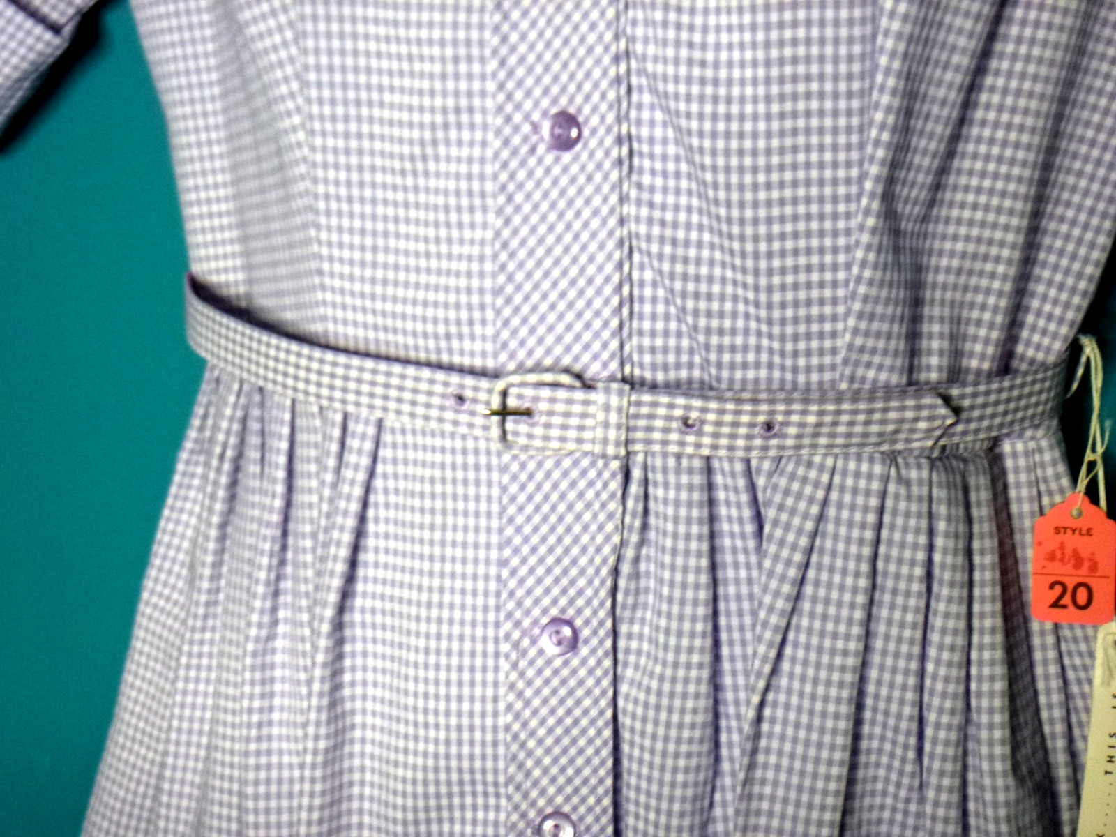 NOS Vtg 60s Shirtwaist Dress Lilac Gingham W/ Belt Sz 20 XL/XXL *VOLUP*