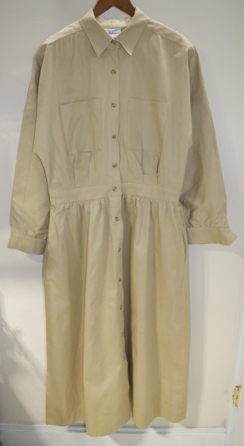 P2 NEW The Kollection 18 vintage 100% Cotton khaki tan Shirt Dress Taiwan R.O.C.