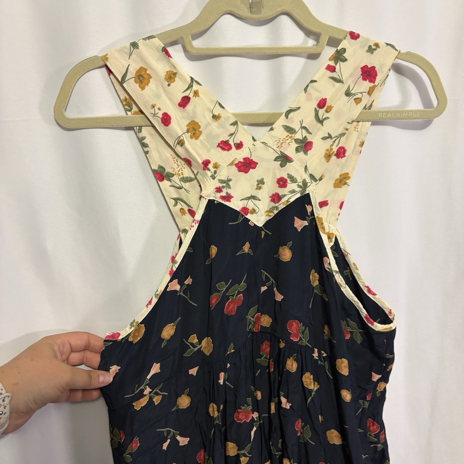 Vintage 90s Pinafore Dress Medium Jumper Mixed Floral Art Teacher Dainty Cottage