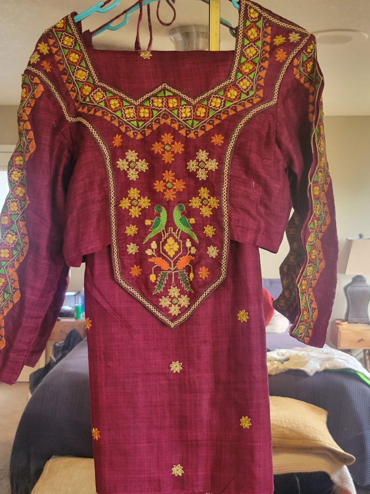 VINTAGE ANTIQUE 2 PIECE BOHEMIAN EMBROIDERED SET BODICE AND SARI WRAP SKIRT XS