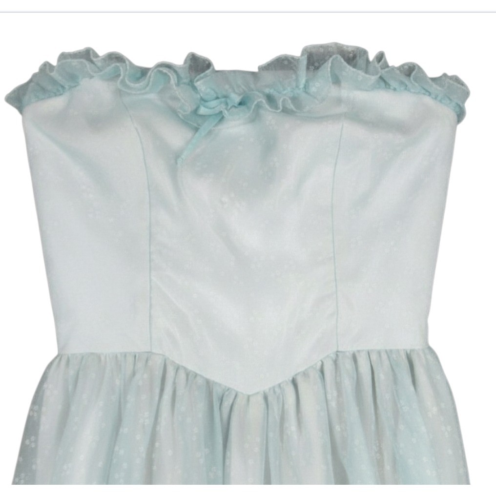 VTG Prom/Wedding CHIFFON Blue Floral RUFFLE Sweetheart w/FULL SLIP Cupcake XS