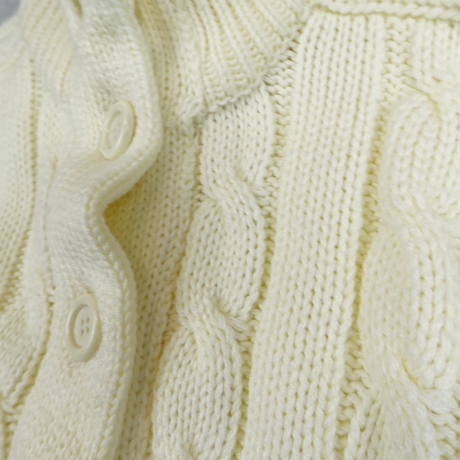 VTG 80s Sears Sweater Cream Ivory Cable Knit Boho Fisherman Cardigan Women Large
