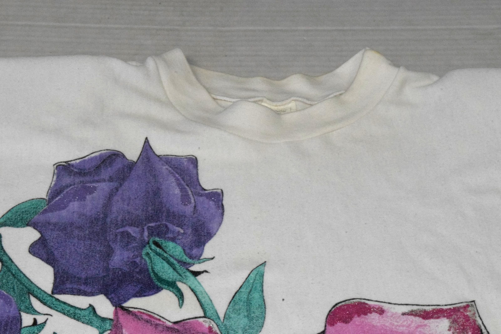 Vintage Shirt One Size Fits All 80s Large Glittery Roses Shoulder Pads Made USA