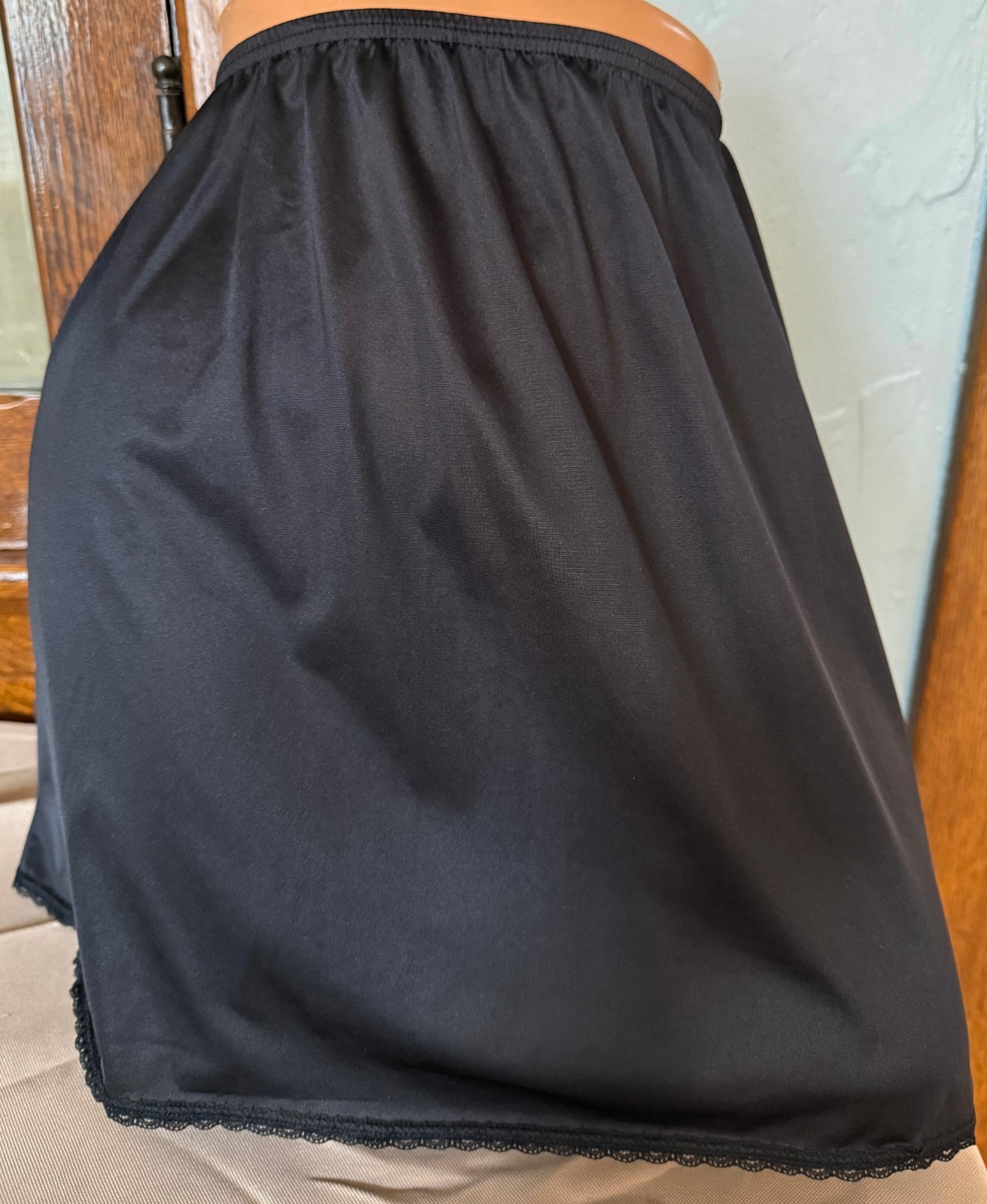 Vintage Vanity Fair Black Ultra Sheer Nylon Mini Half Slip Lacy Lingerie Sissy M