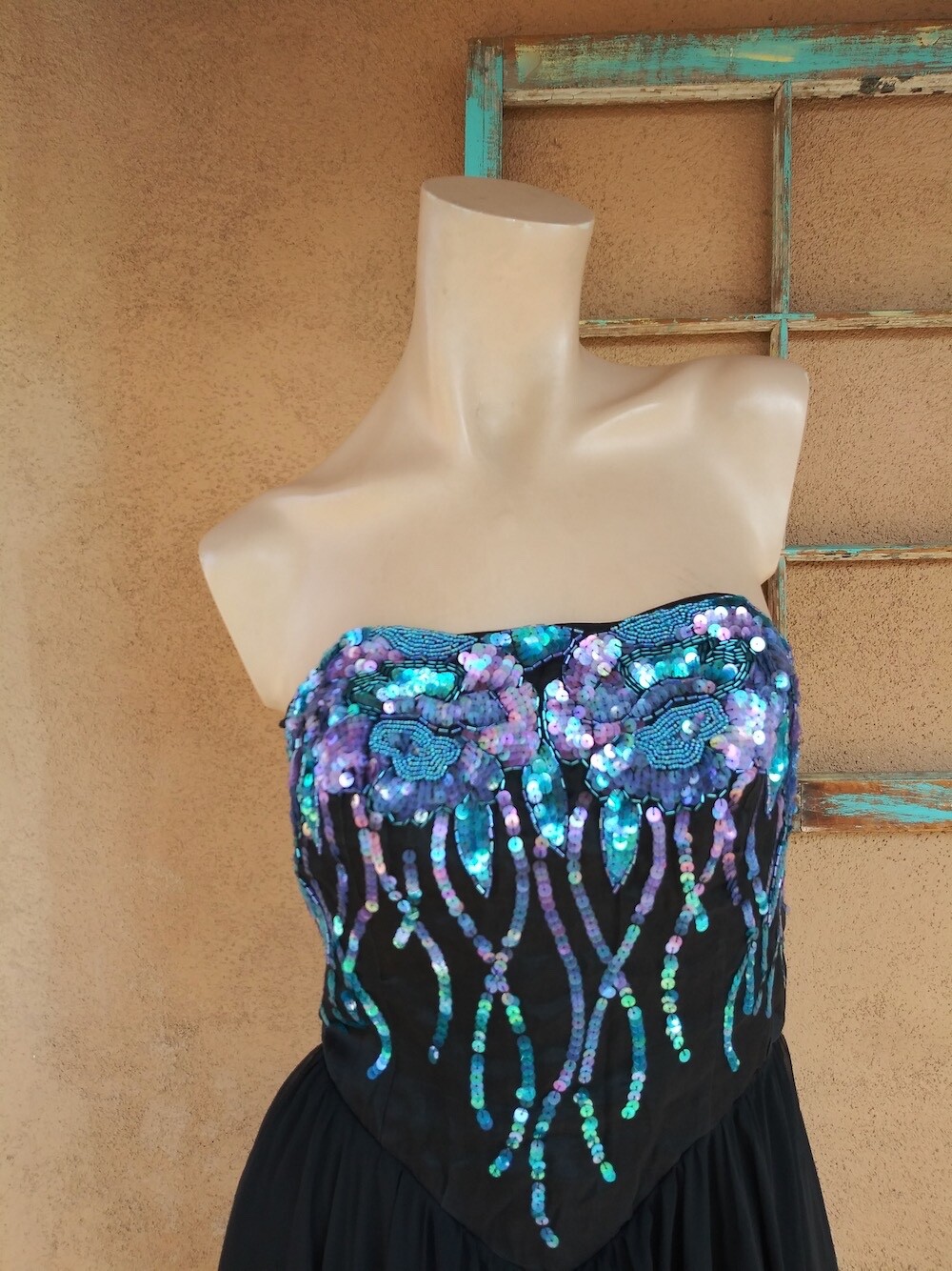 VTG Strapless Black Sequin Dress Casadei Sz S M