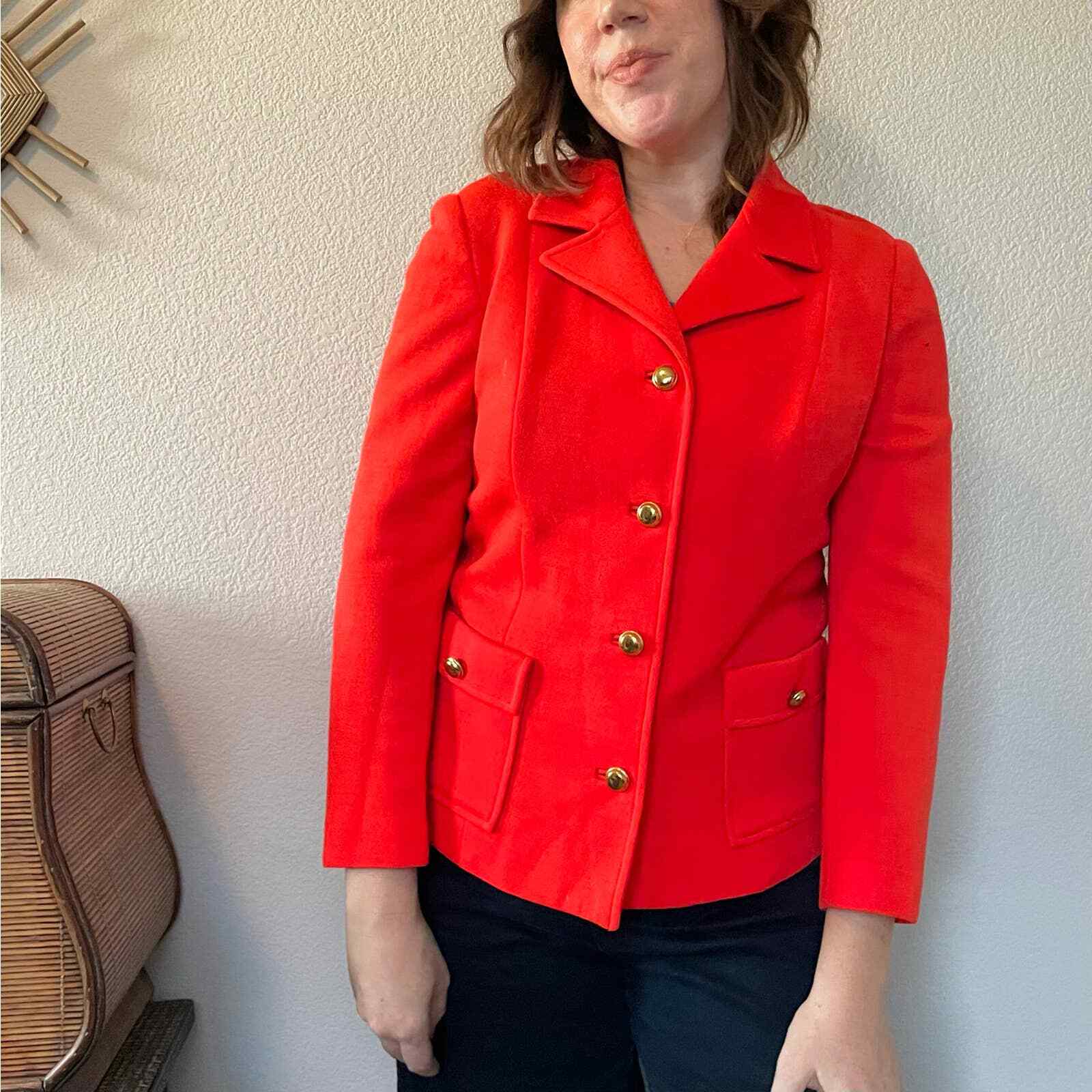 Vintage 60s 70s Butte Knit orange red poly wool blend blazer retro funky S-M