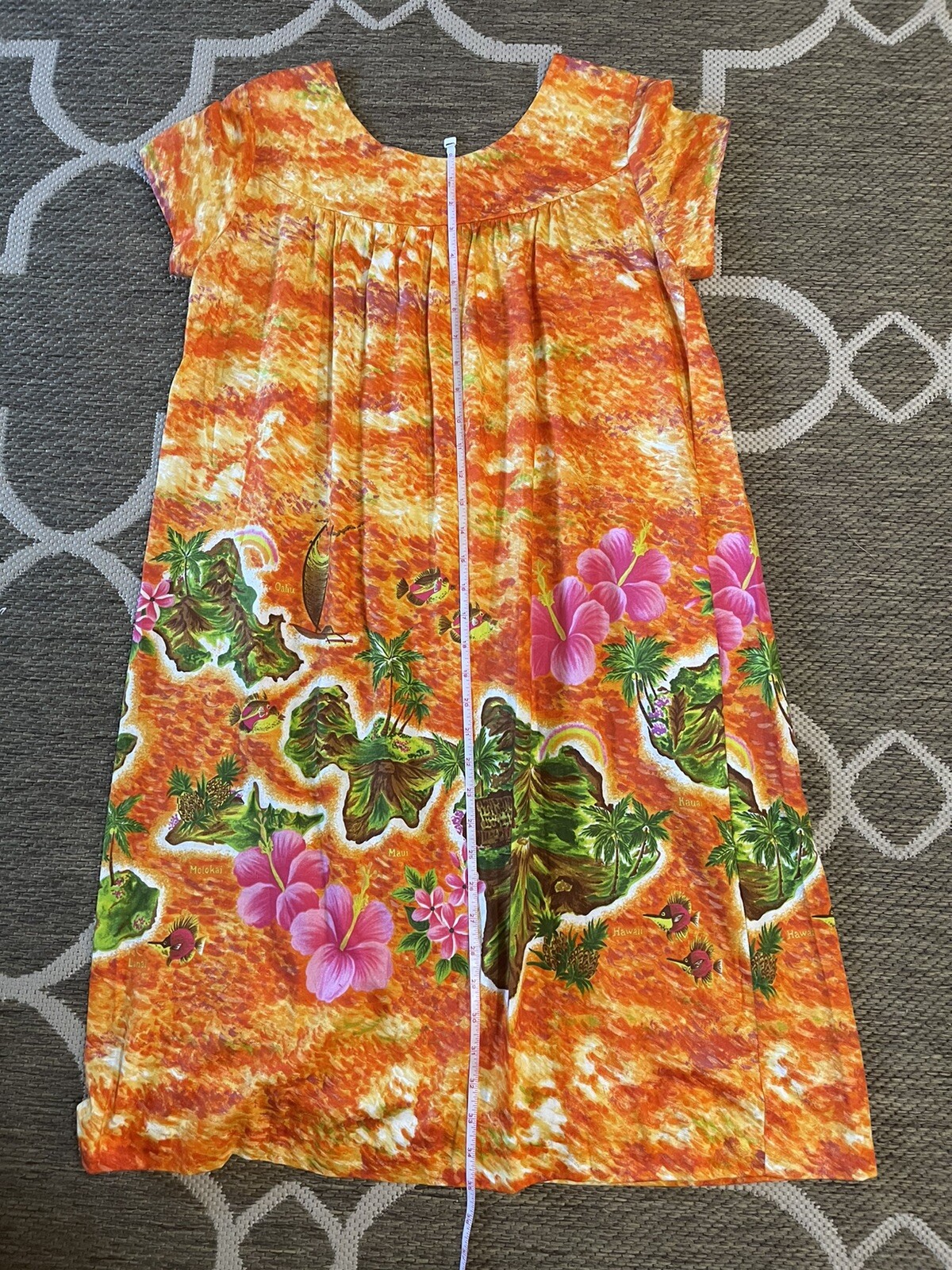 UI-MAIKAI Vtg 70s Hawaiian Island Map MuuMuu Dress Size XXS 8 **see Measurements