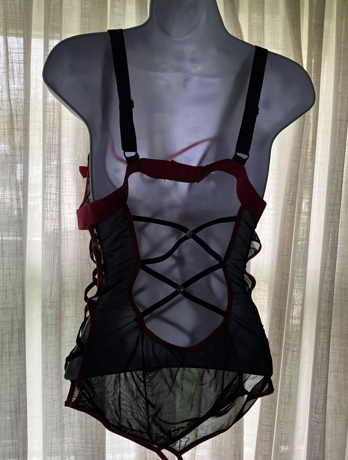 Vintage Black Pink Strappy Woman’s Teddy Sexy Bodysuit Intimate Apparel One Size