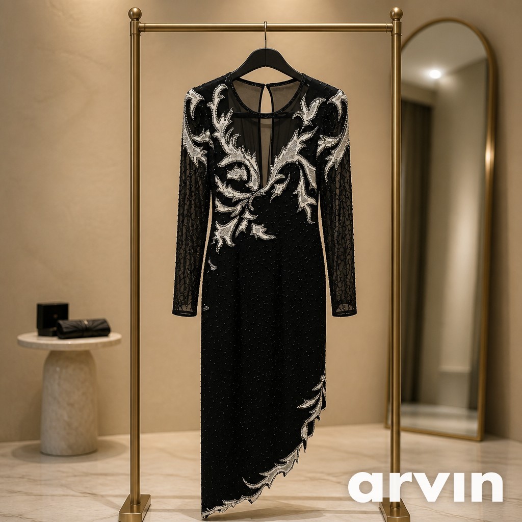 Vintage 80s A.J. Bari Beaded Sequins Silk Dress Size 8 Almost Perfect Stunning