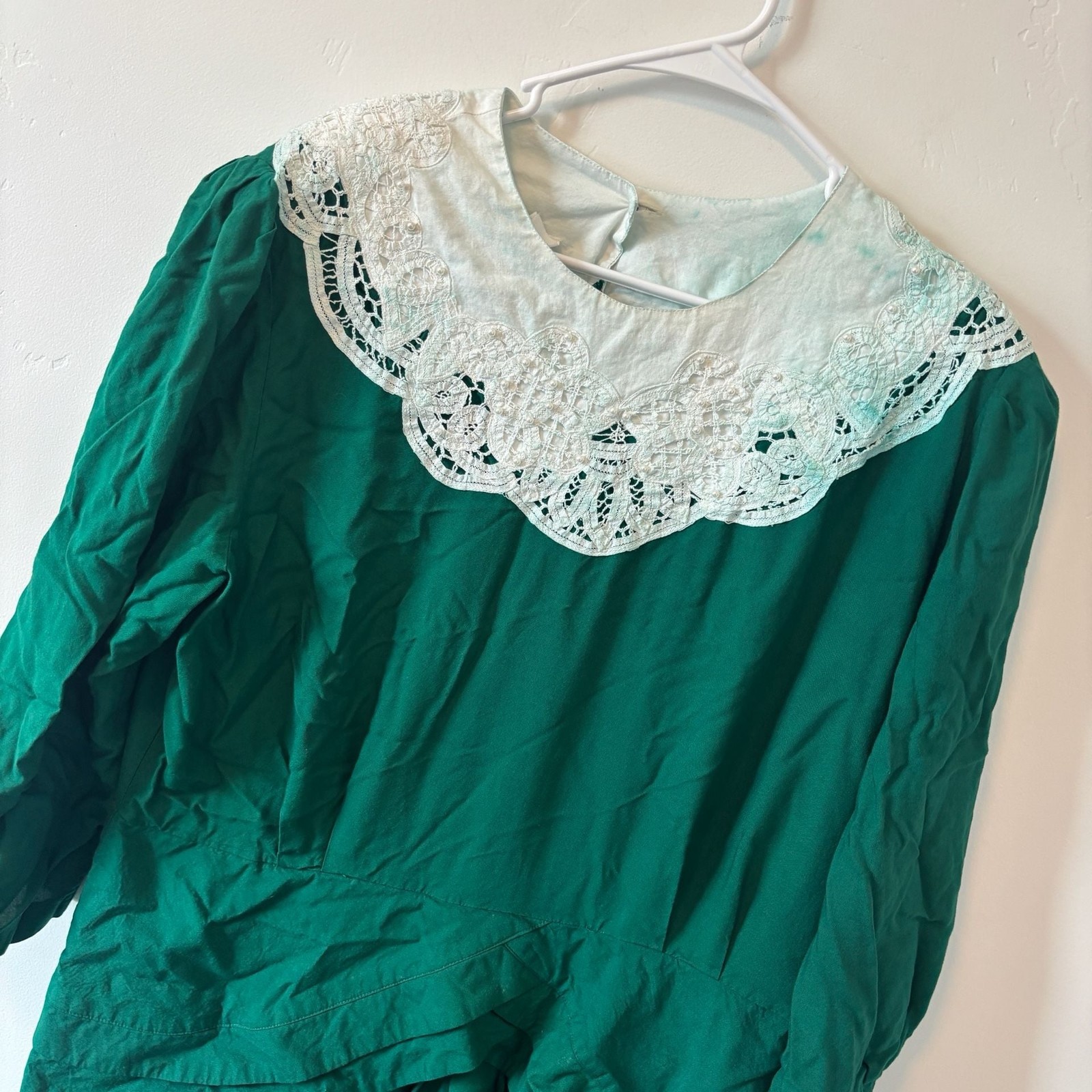 Kathie Lee for Plaza South Plus Vintage Green Rayon Dress with Lace Collar