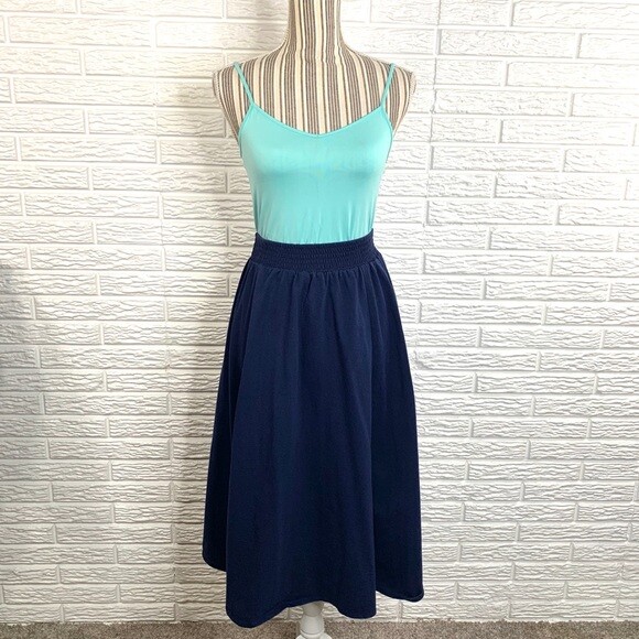 Vintage Paquette Too! Navy Blue Midi Skirt Size Small Cottagecore