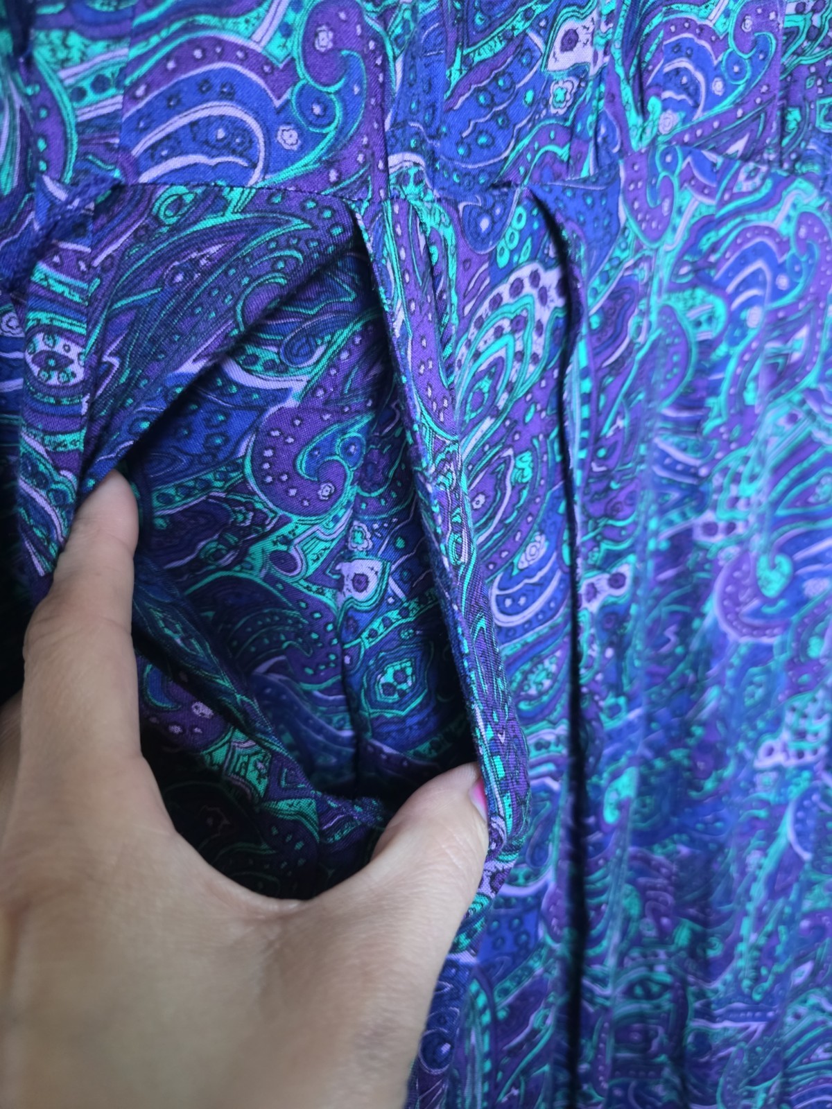 Vtg 80s Avon Fashions Jewel Tone Paisley Shirtwaist Midi Dress Rayon 9/10