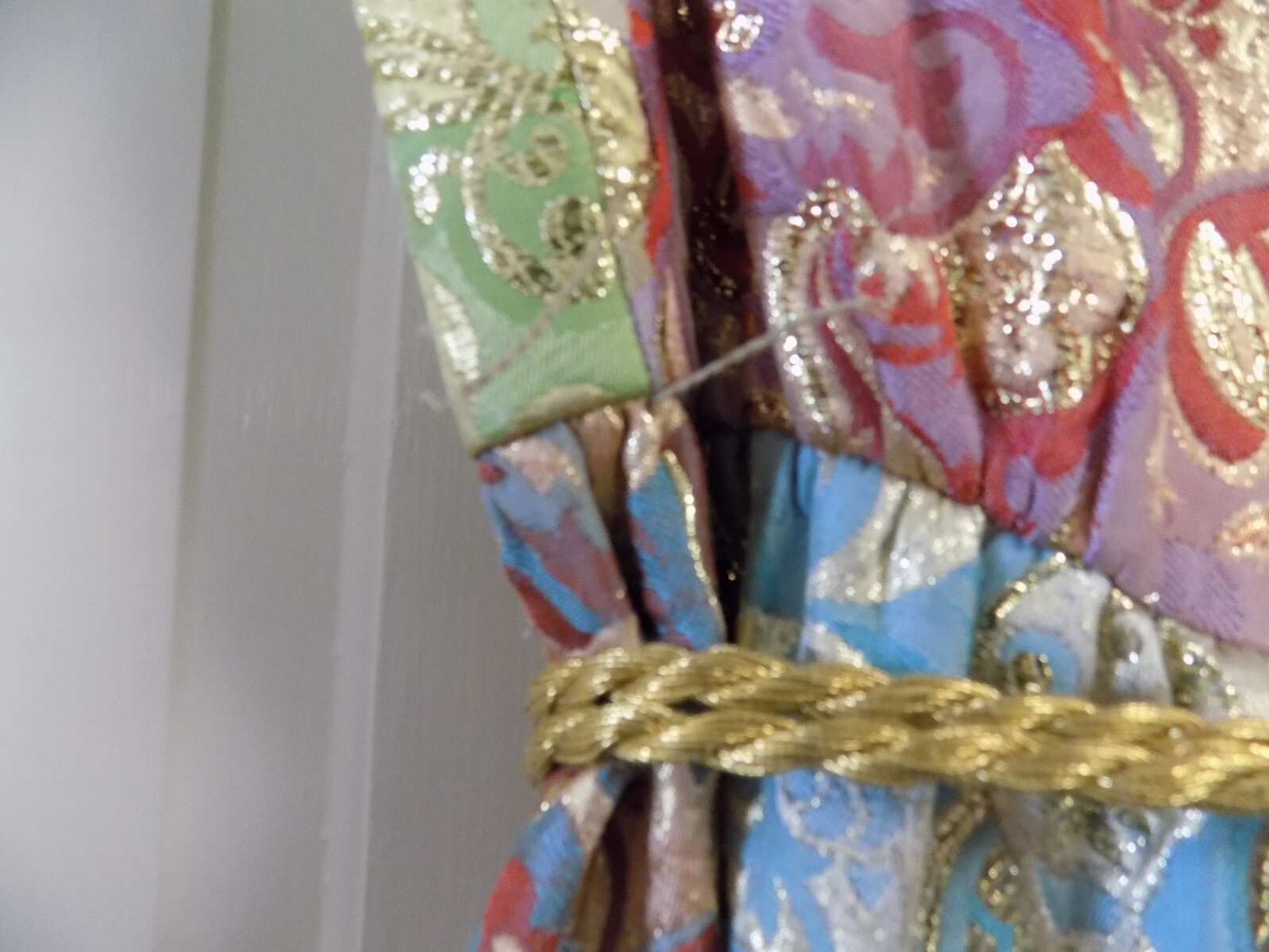 Vtg FAB 60s Joseph Magnin Metallic Tapestry Gold Pink Green Disco Maxi Jumpsuit