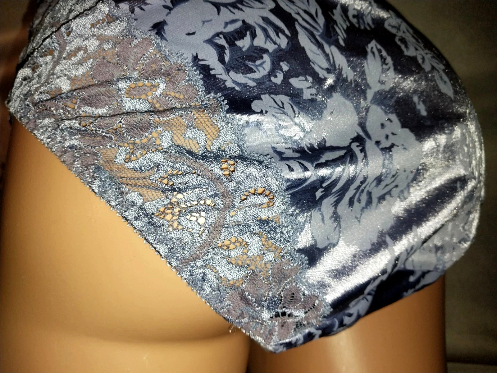VTG SATIN SHINY LACE INSERTS BLUE ALL IN 1 OBG BRA PANTIES GIRDLE NIP TUCK 38D