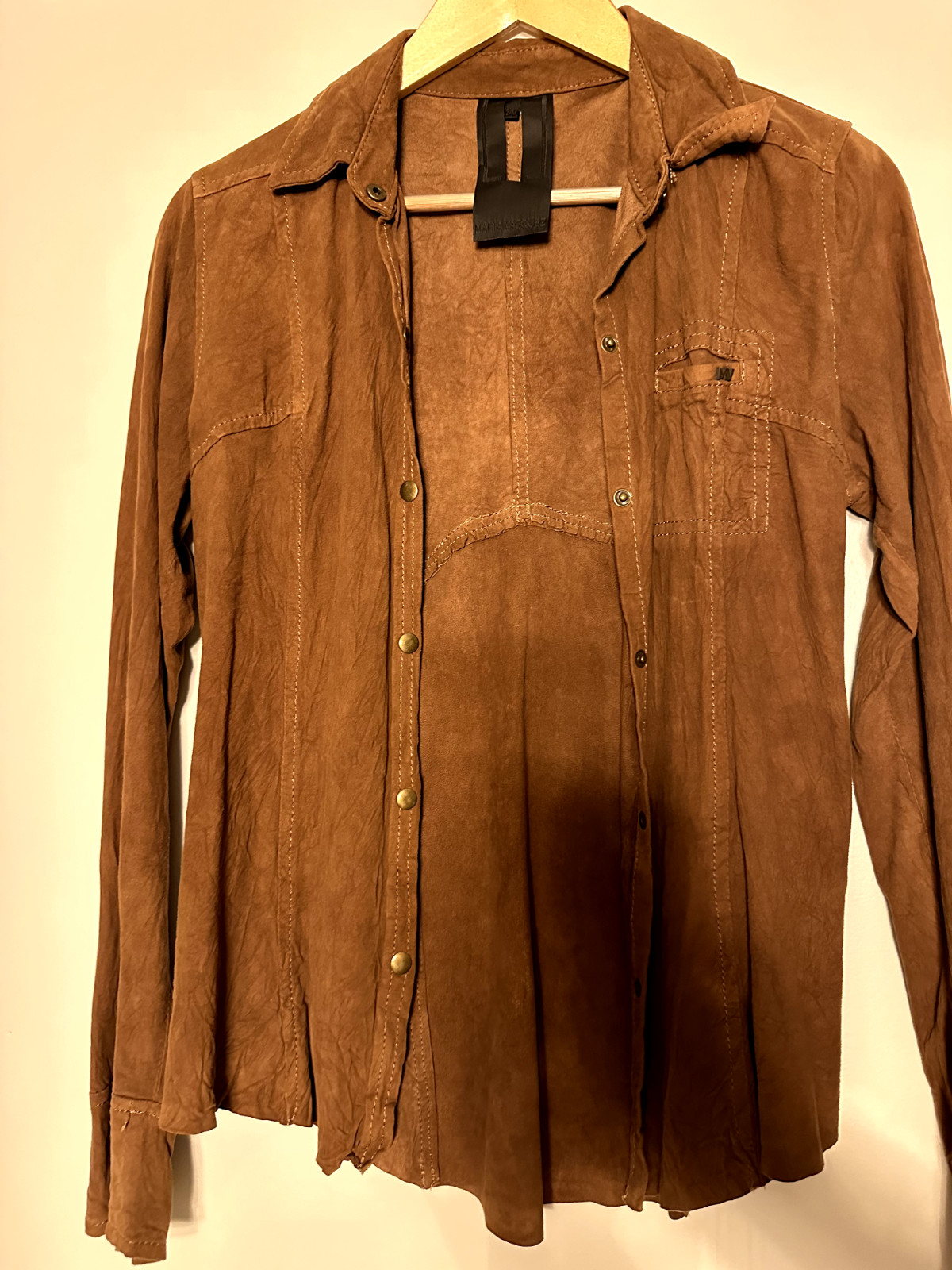 Vintage Leather Brown Button up Shirt 100% Argentinian Goat Leather Size S