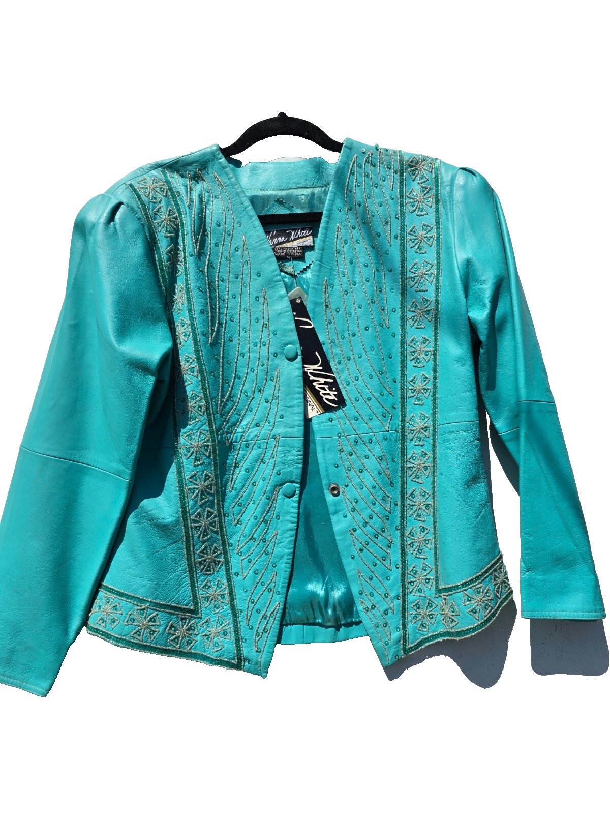 Vanna White Original Beaded Turquoise Leather 1980’s vintage Suit New W/Tags