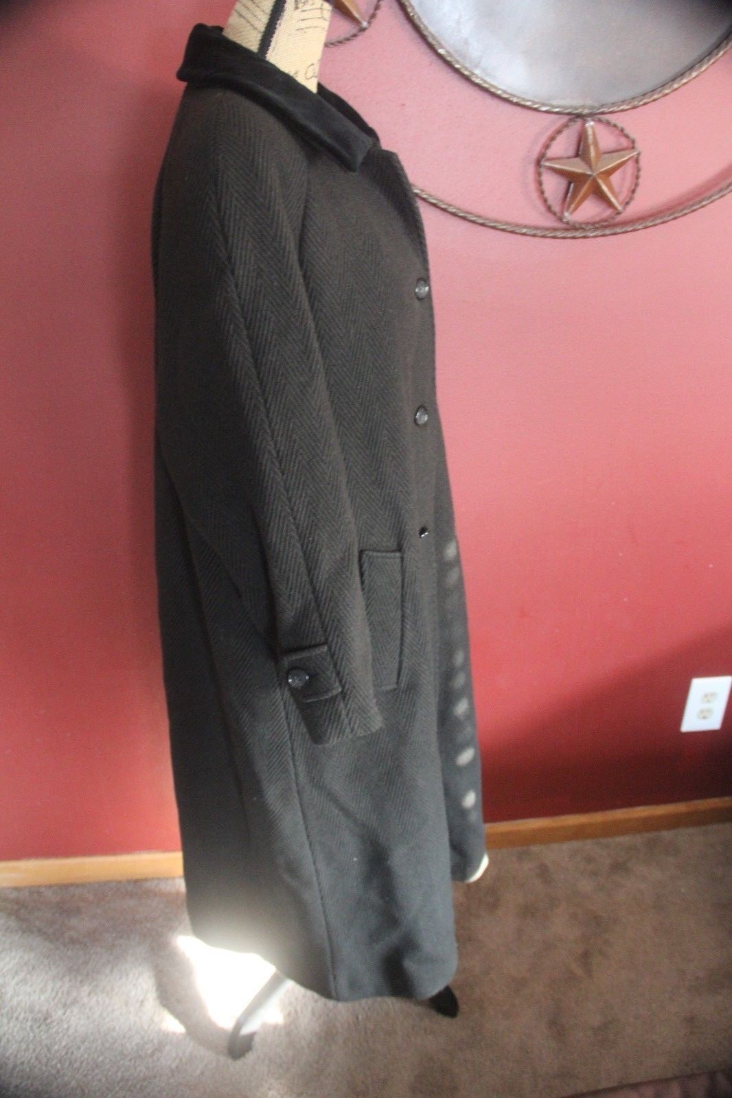 Fleet Street Trench Wool Women Vintage Sz 12 Large Jacket Coat Black Winter Fall
