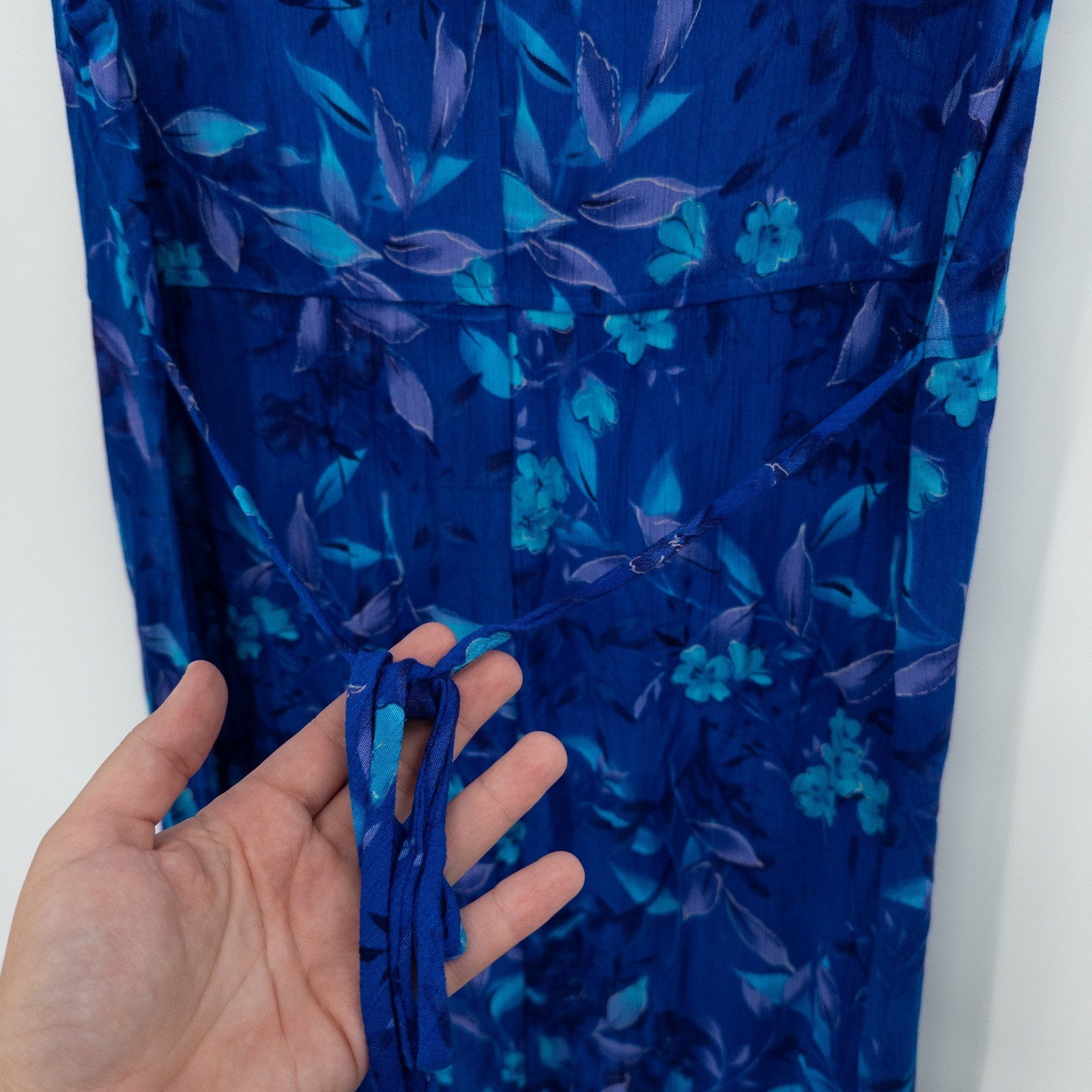 Vintage Floral Long Dress 10 Blue 90s Rayon Midi Grunge Boho Miss Honey Granny