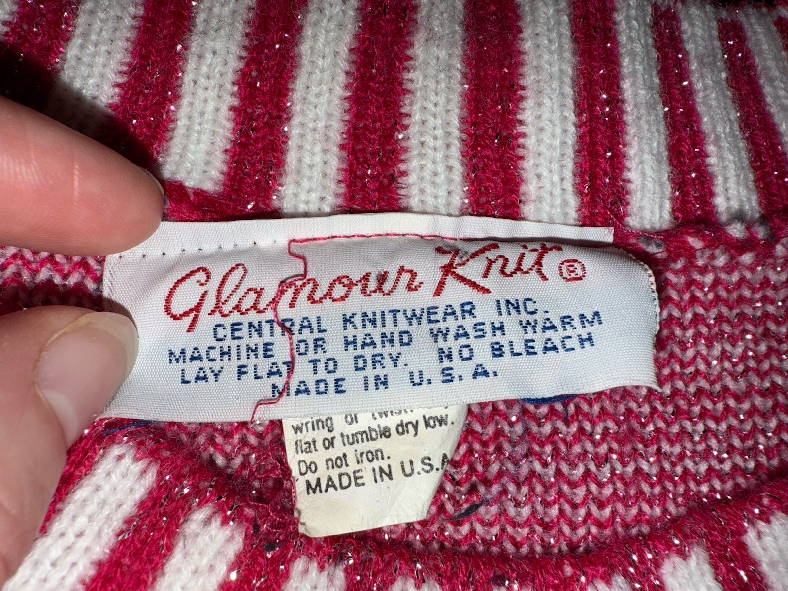 VTG 80S GLAMOUR KNIT SWEATER USA MADE METALLIC PINK FLORAL ROSE VIBRANT OS WMNS