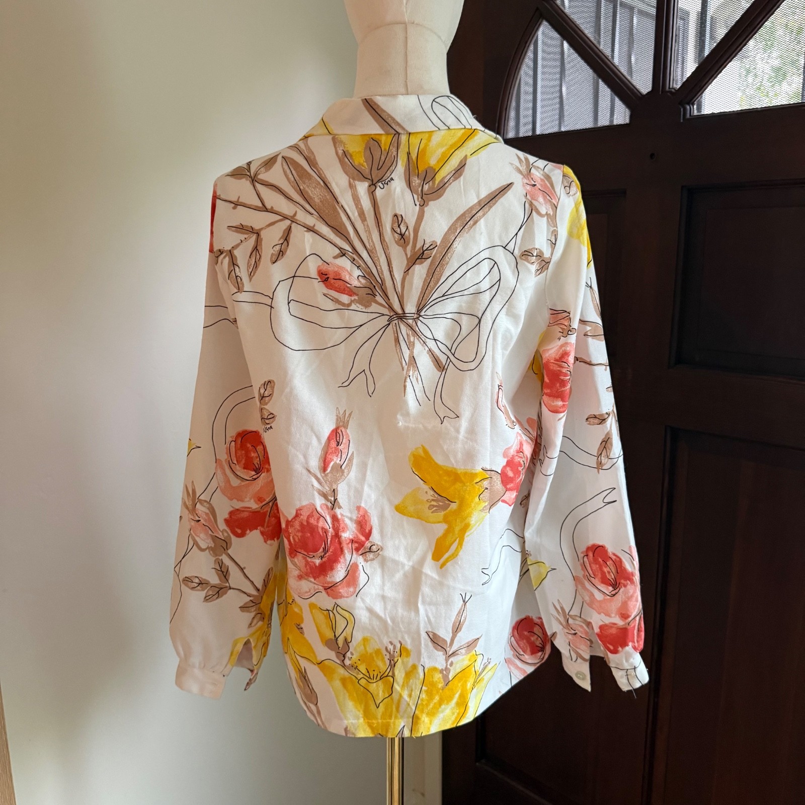Vtg 60/70s Vera Neumann Novelty Print Floral Dagger Collar Button Up S/M