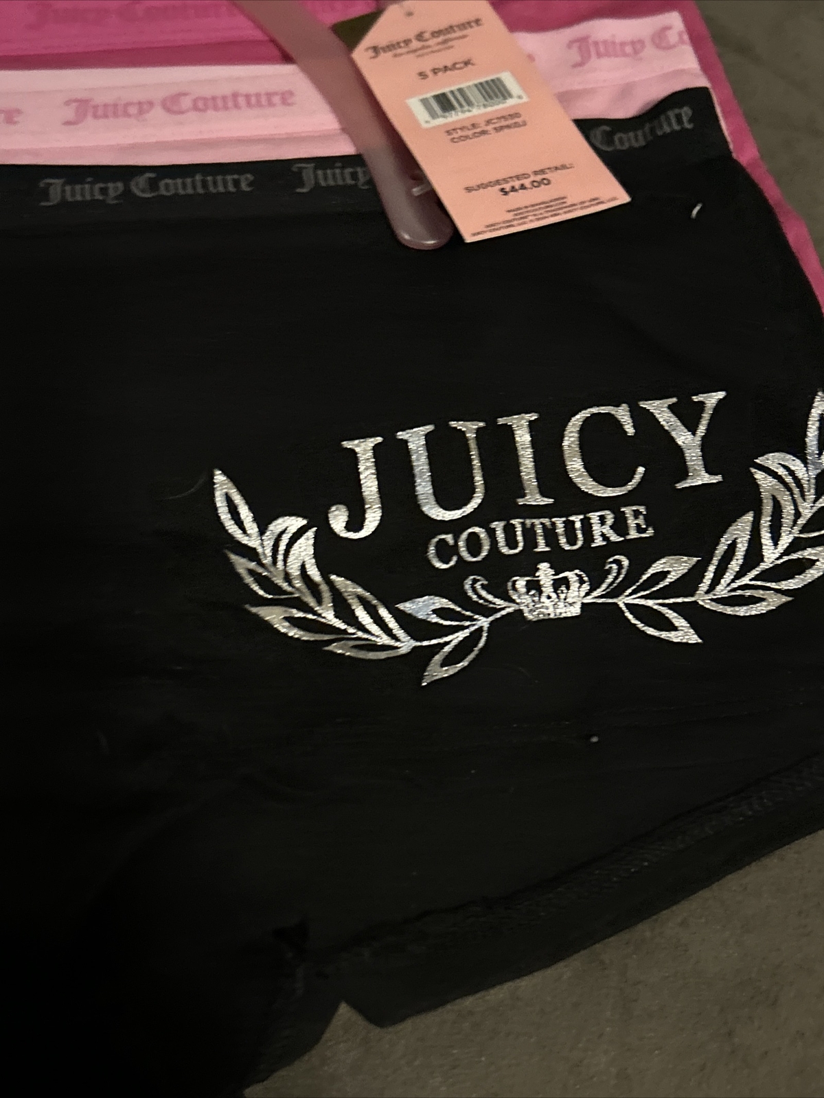 Juicy Couture 5 Panties No Panty Lines NWT Large Pink Black Gray