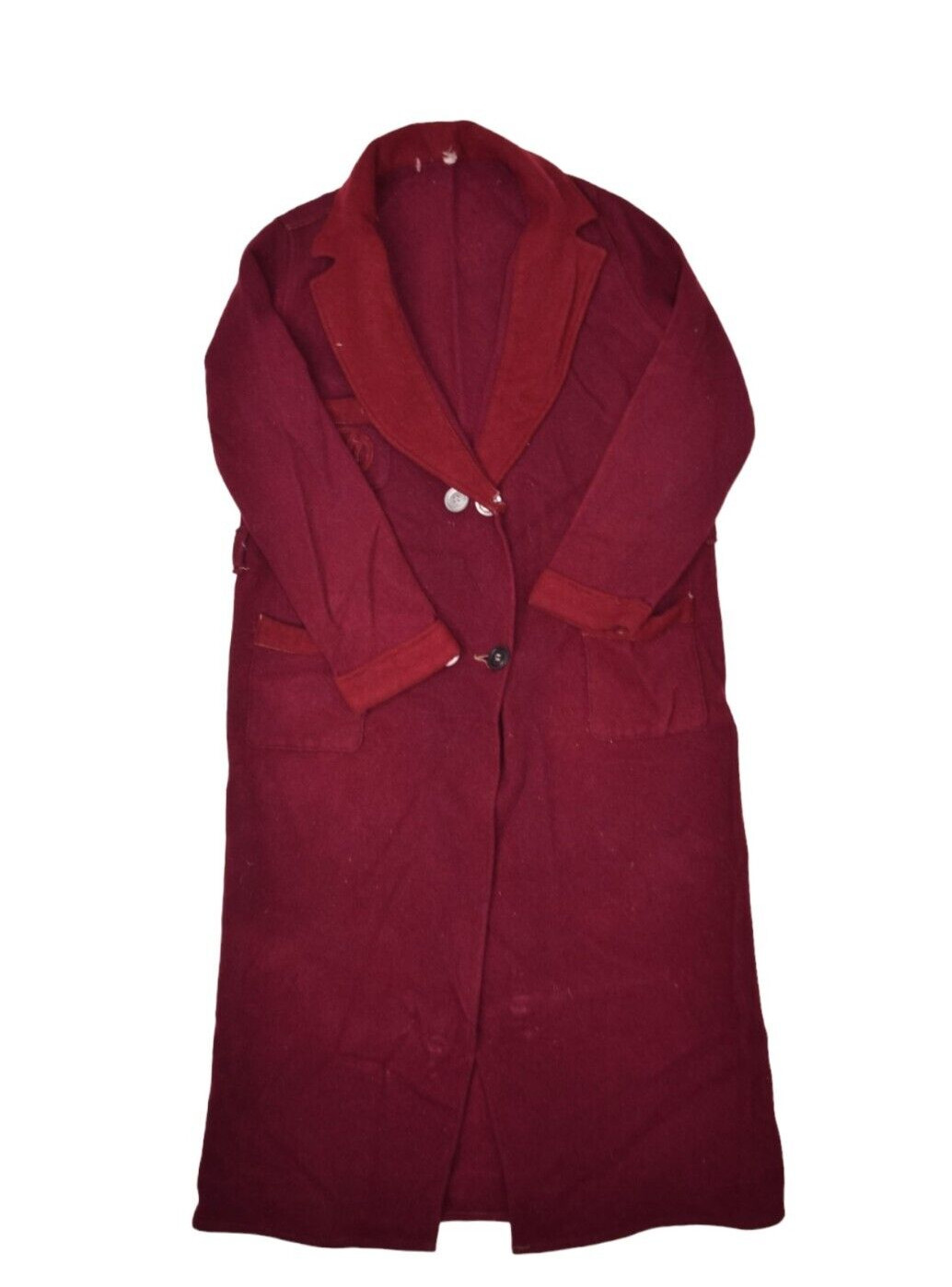 Vintage Robe Womens Small Red Wool Trench Long Button Lounge 70s Smoker