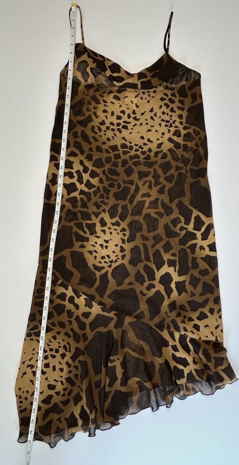 VTG 90s/Y2K Asymmetrical Cowl Neck Sleeveless Animal Print Semi Sheer Dress MED