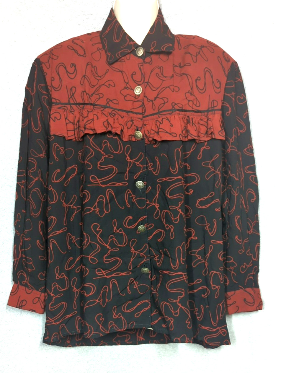 Vtg We Be Bop Shirt Blouse 2X Metal Buttons Western Flair Rodeo Southwest Boho