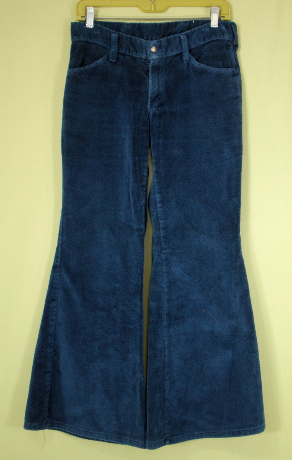 VTG Women’s 70s Dark Blue Male Brand Velvet Corduroy Bell Bottom Pants Sz 31″