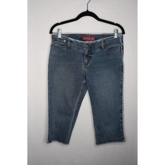 Zana Di Y2K Denim Capri Jeans Womens Sz 9 Raw Hem Stretch Blue Cropped Vintage
