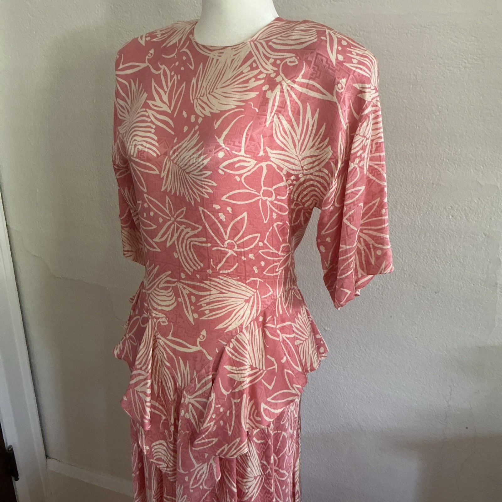 Vintage Nicole Miller Dress Pink Silk Ruffled Peplum Romantic Designer 1980s 6 S