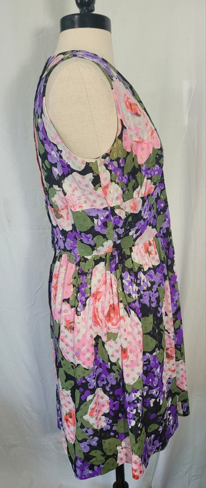 Vintage 70s California Sleeveless Spring Floral and Gold Lurex Maxi Dress Sz. Sm