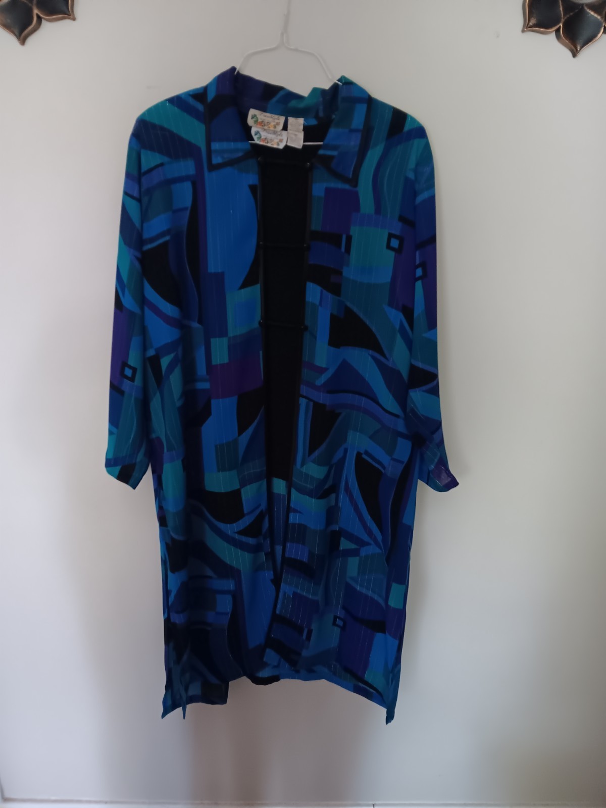 Carol Anderson Geometric Blue Black Purple Jacket Women’s Vintage Abstract Print