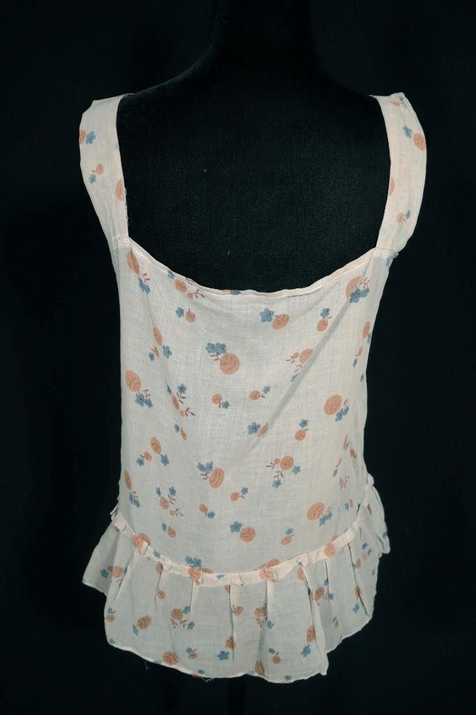 Vintage 1920’s French Sheer Cotton Floral Camisole Top Size Medium Exc Cond