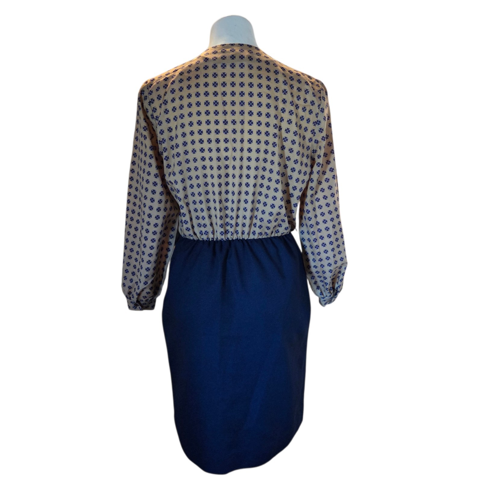 Vintage 70s Sears Roebuck Dress Size 14 Blue Tan 14 Petite Office Business Work