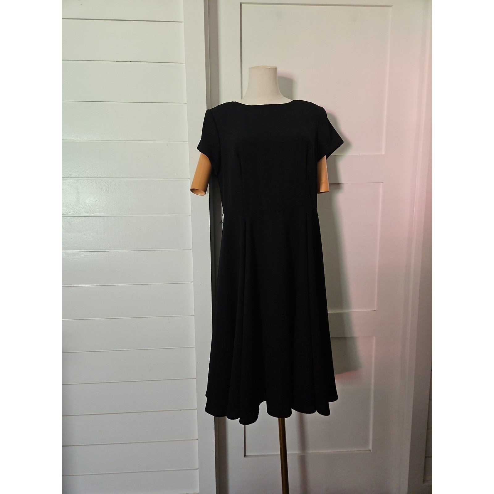 Vintage Bedford Fair Black A-Line Dress Made in USA Short Sleeve 10P