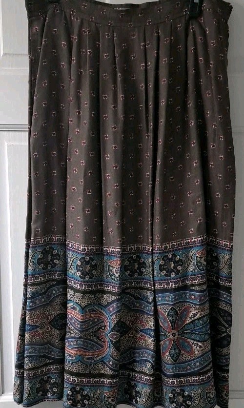 Vtg Talbots David Brooks Collection Skirt Sz 16 Made In USAGrn Blue Floral