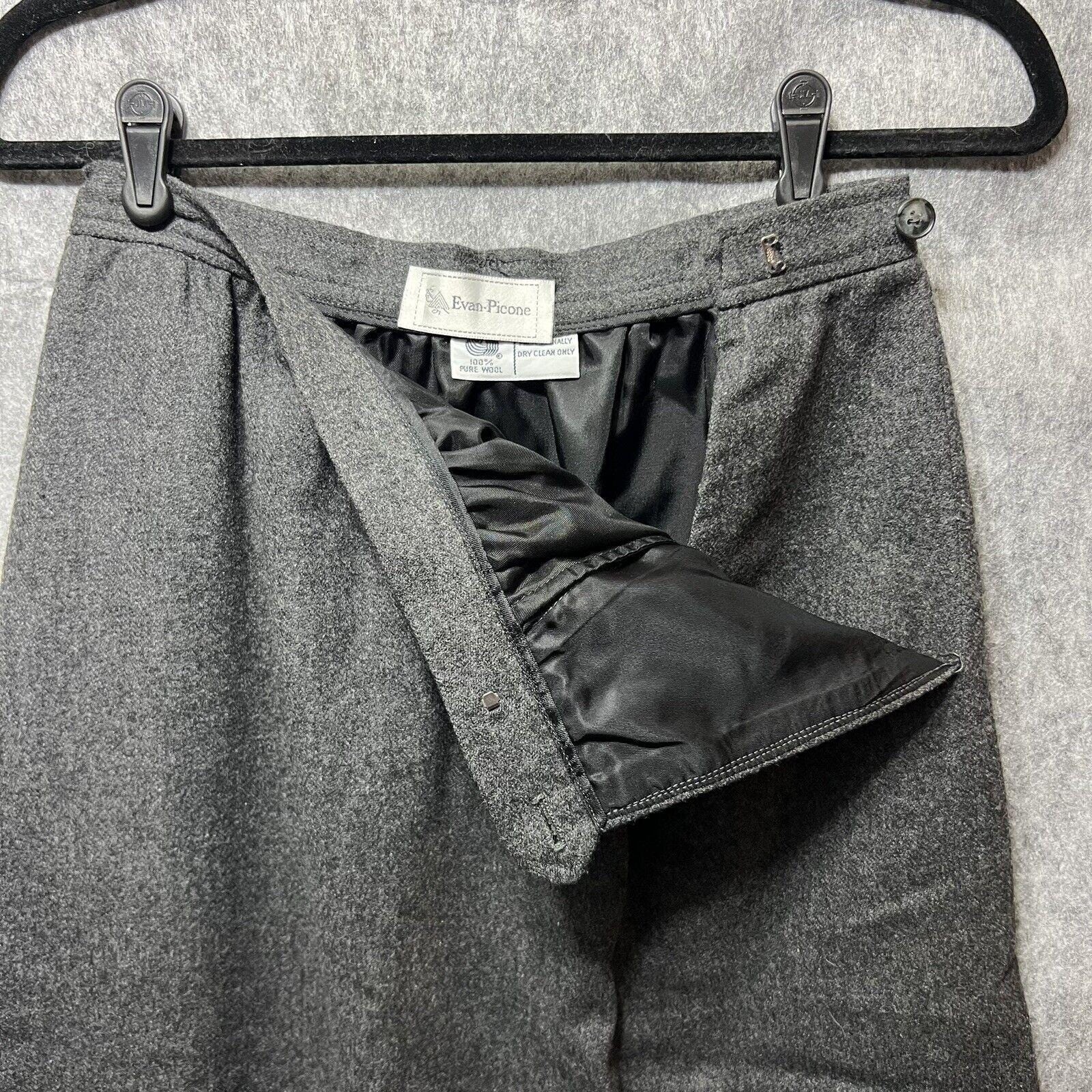 Vintage Evan Picone Gray 100% Wool A-Line Midi Skirt Charcoal Heather Small 27W