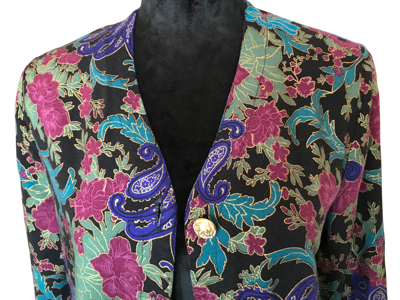VTG 90s Leslie Fay Metallic Paisley Blouse, Multicolor Rayon Tunic Size Small
