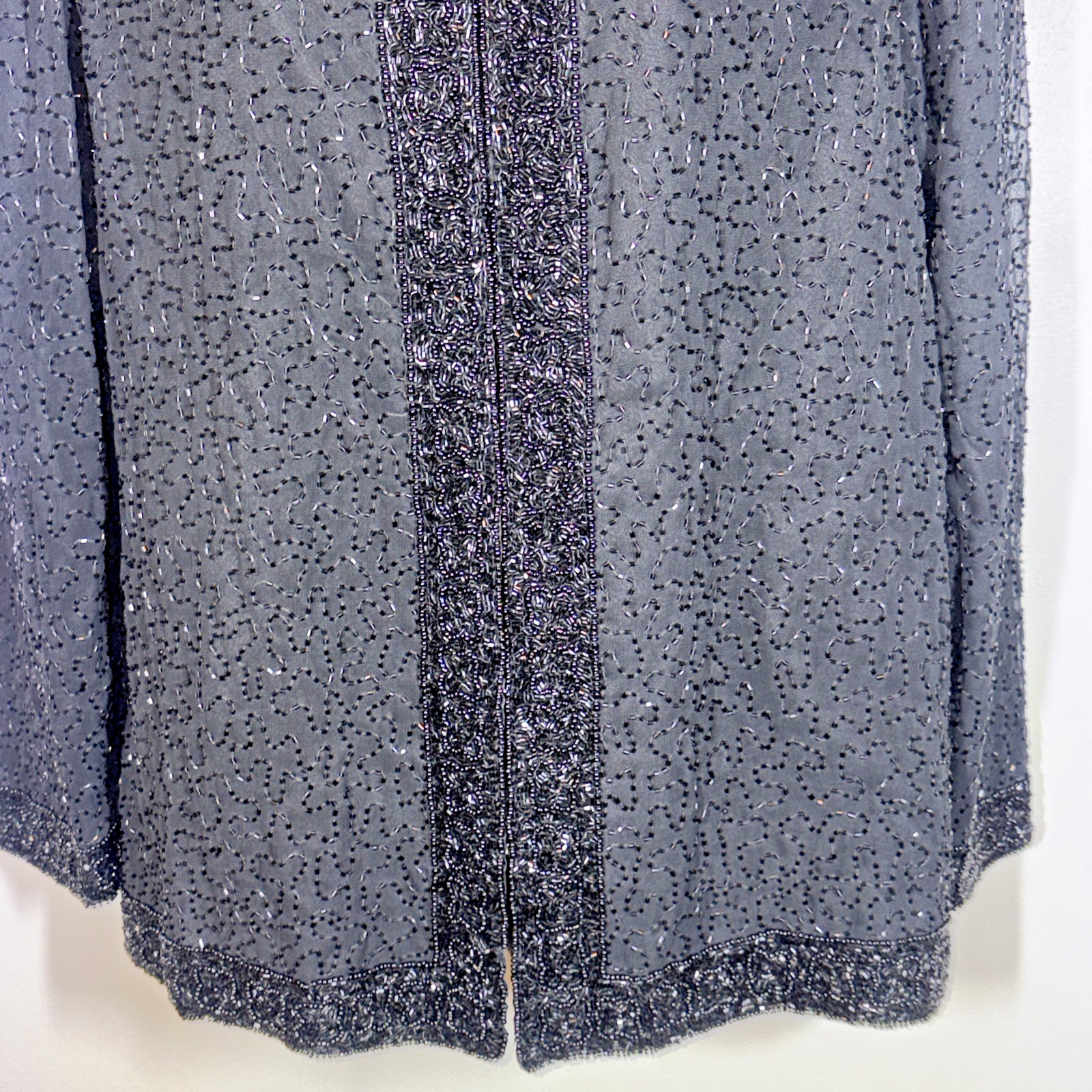 Laurence Kazar Jacket L black fully Beaded Party Mother Cocktail Formal vtg blac