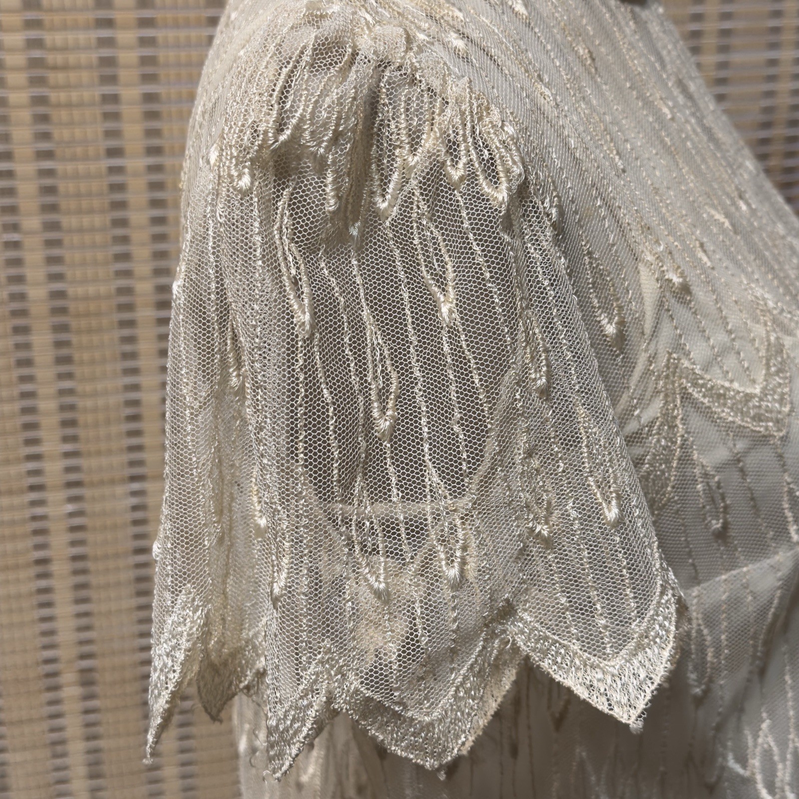 Vtg 70s 80s Sz S Gina Bacconi? Cream Lace Gatsby Wedding Party Art Deco Dress
