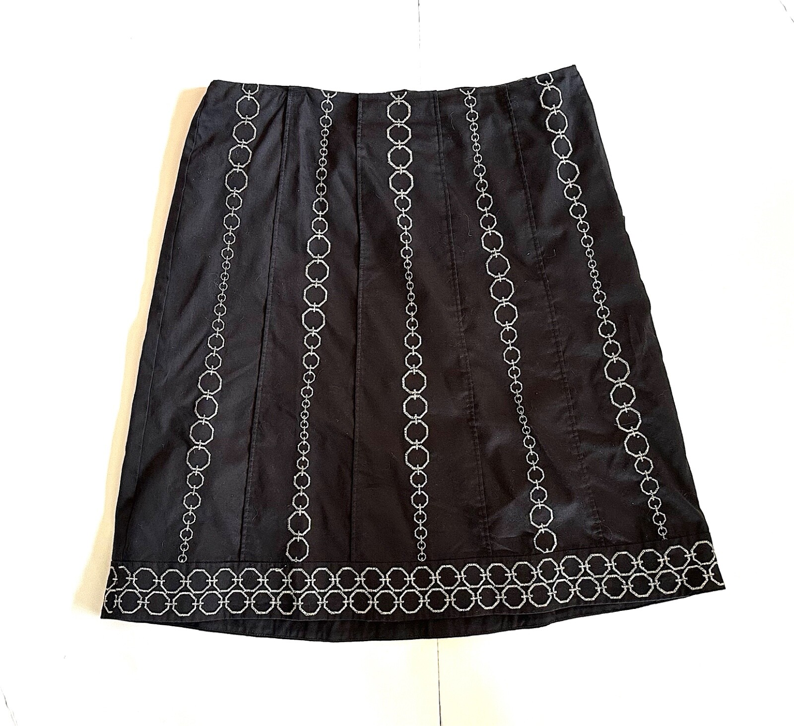 Ann Taylor Black Skirt with Metallic Embroidery Size Petite 2 VINTAGE 1990s Y2K