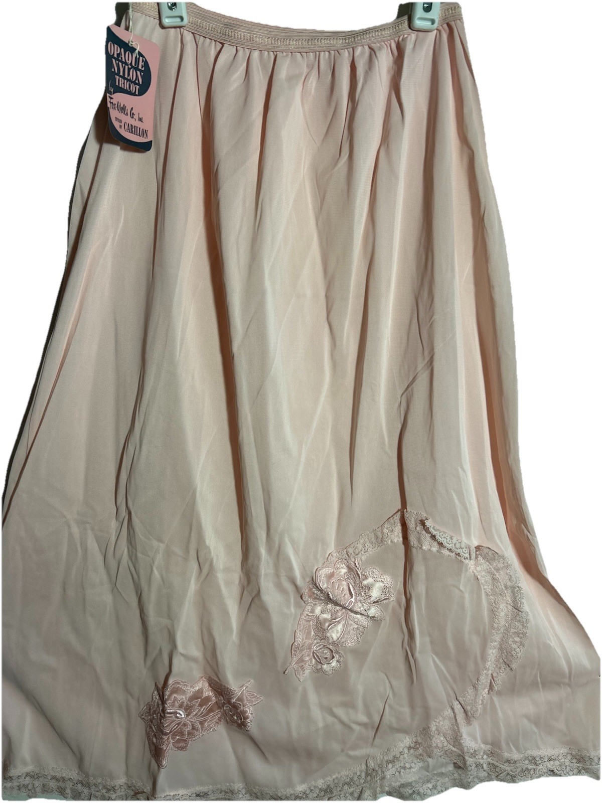 Vintage Half Slip Pink Midi Length Appliqué and Lace Trim Carillon 1588 Medium