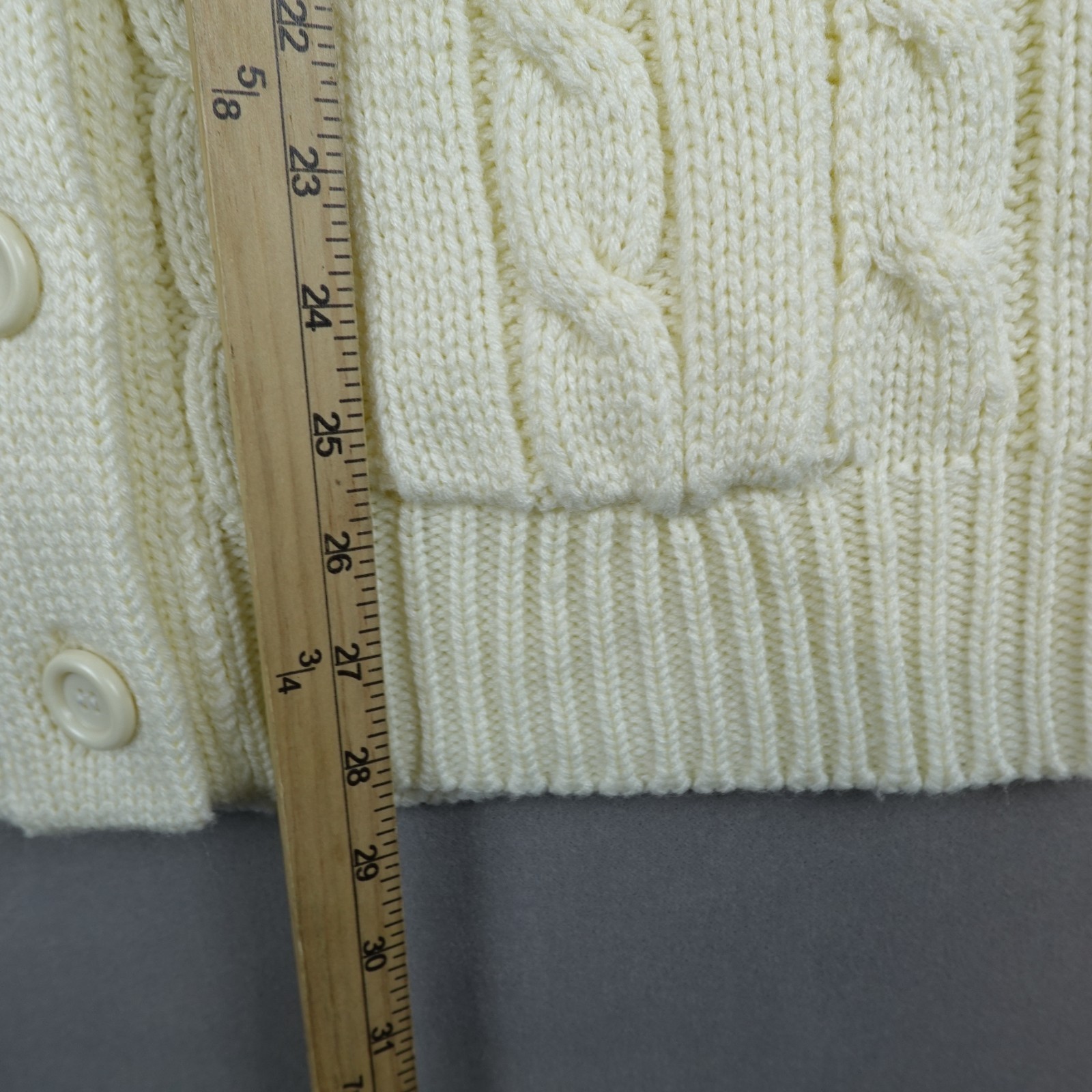 VTG 80s Sears Sweater Cream Ivory Cable Knit Boho Fisherman Cardigan Women Large