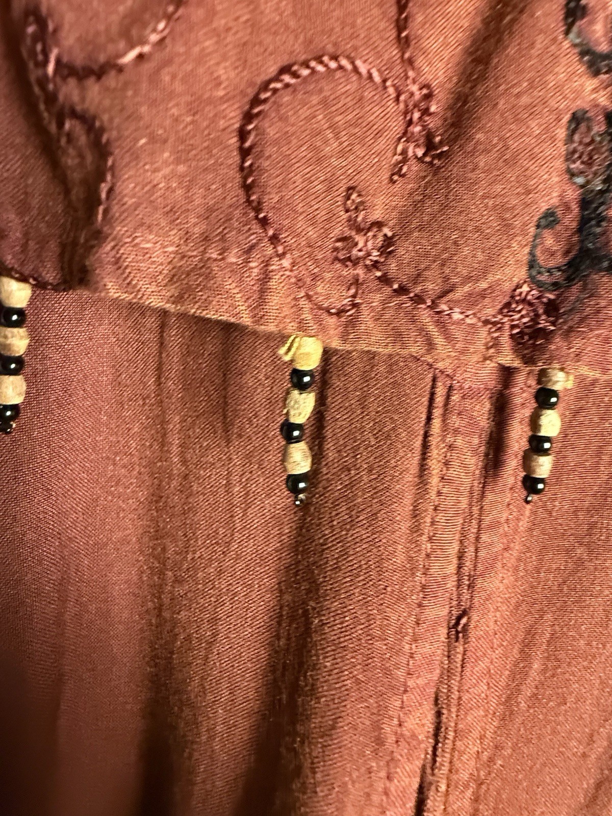 VTG Y2K M.P.H. 3X Artsy Boho Dress Burgundy Brown Beaded Gothic Lagenlook