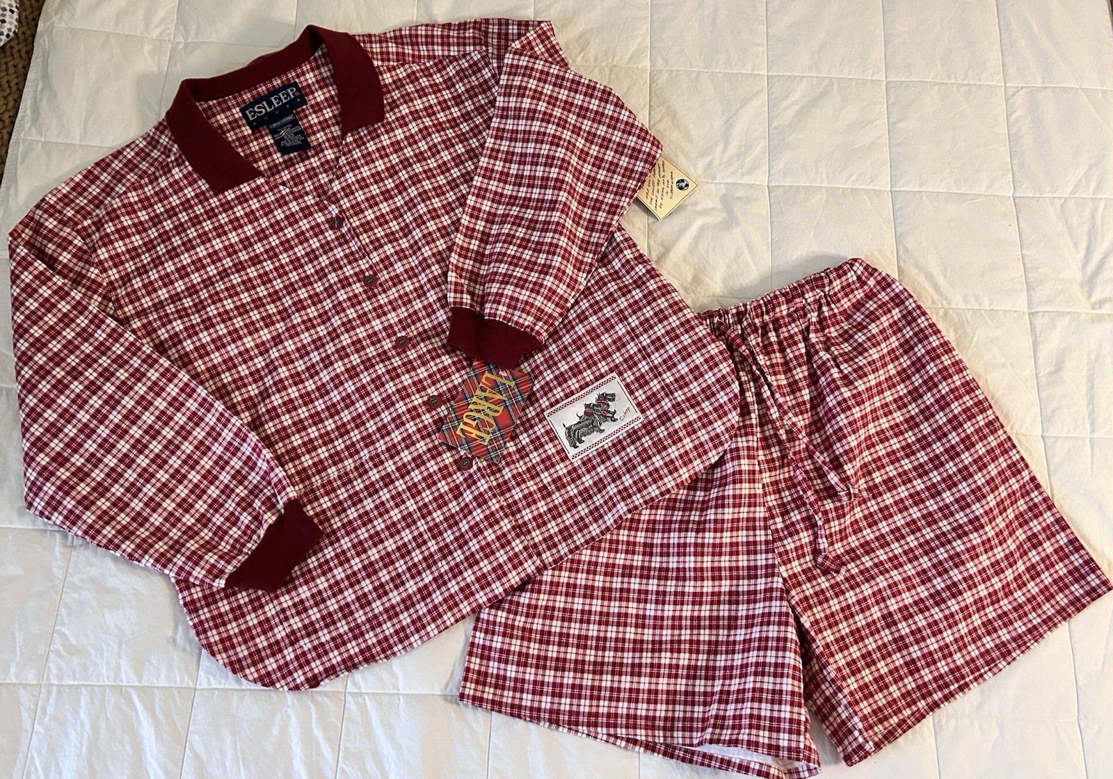 RARE VTG 90’s ESLEEP NWT Flannel PJ Set Baseball Style Size Large Red Soft