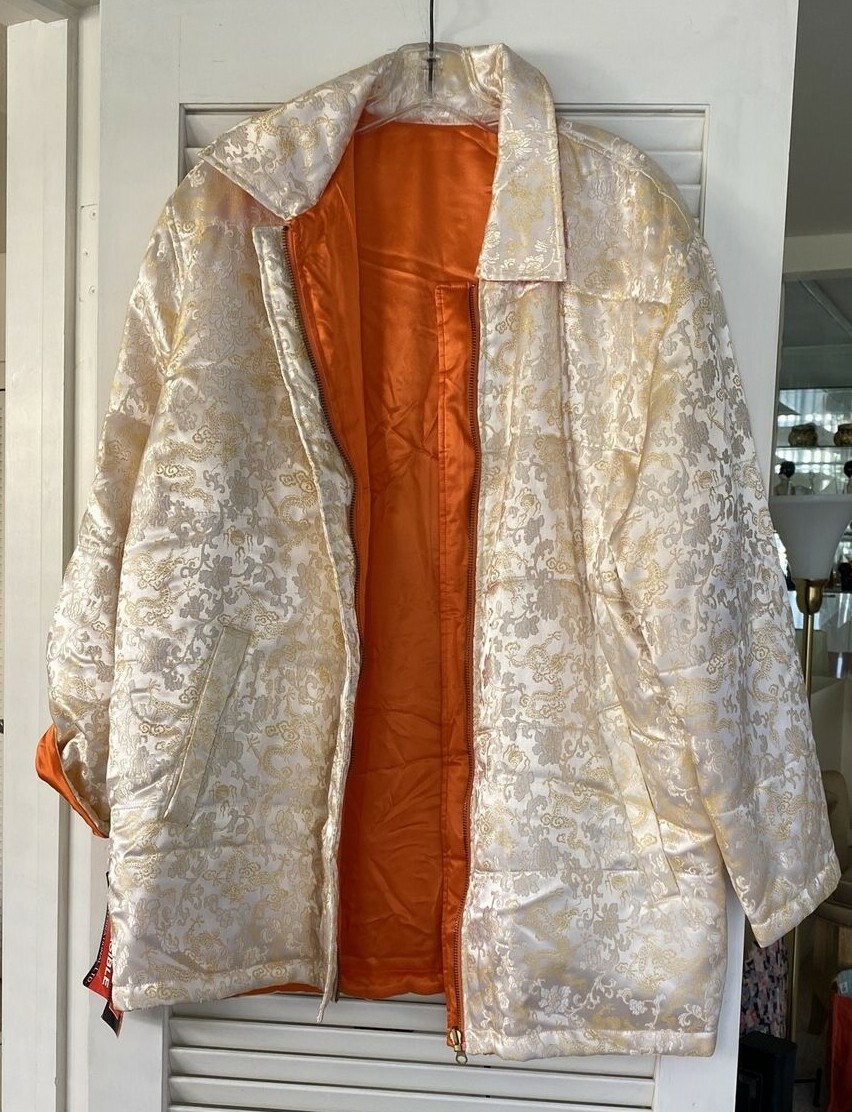 Vintage Jacket Reversible Silk/Rayon Small fit XL Ivory Floral 27” Zip China